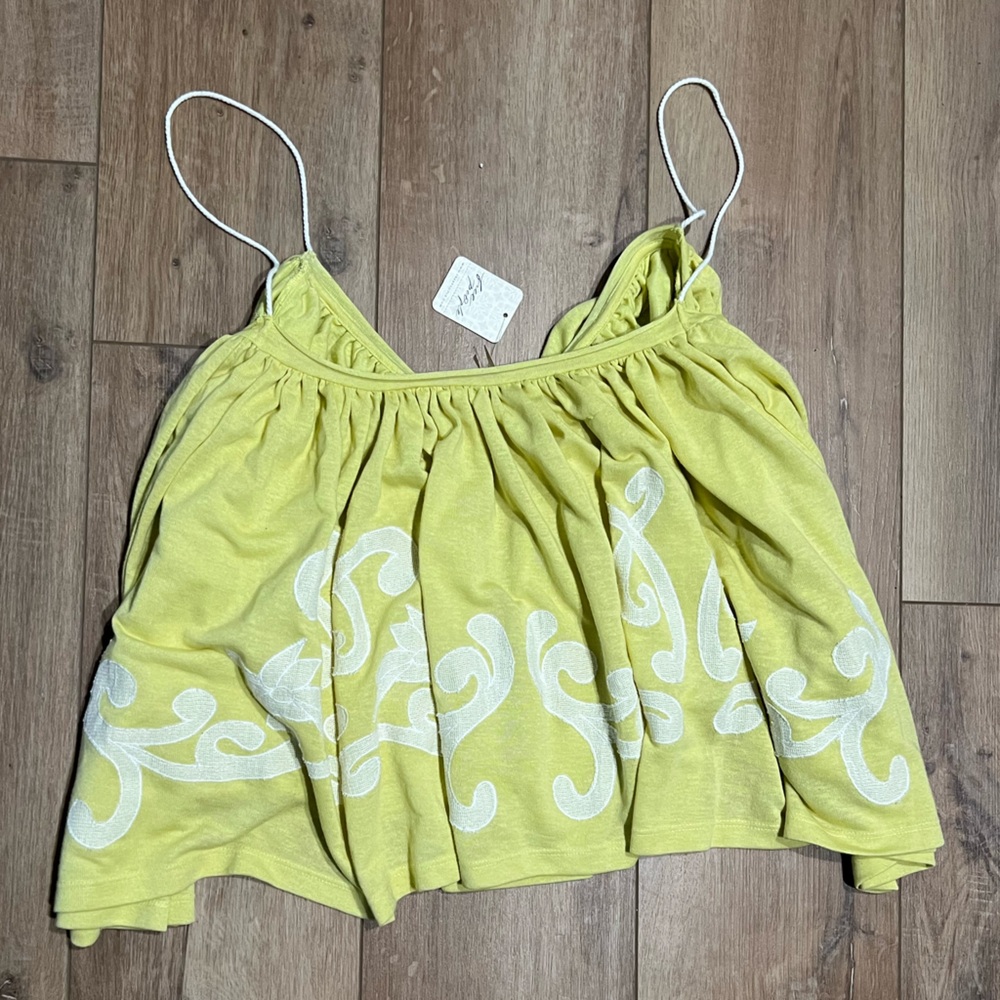 Free People FP On Cloud Swing Top Lemon Yellow with White Detail Medium NWT
